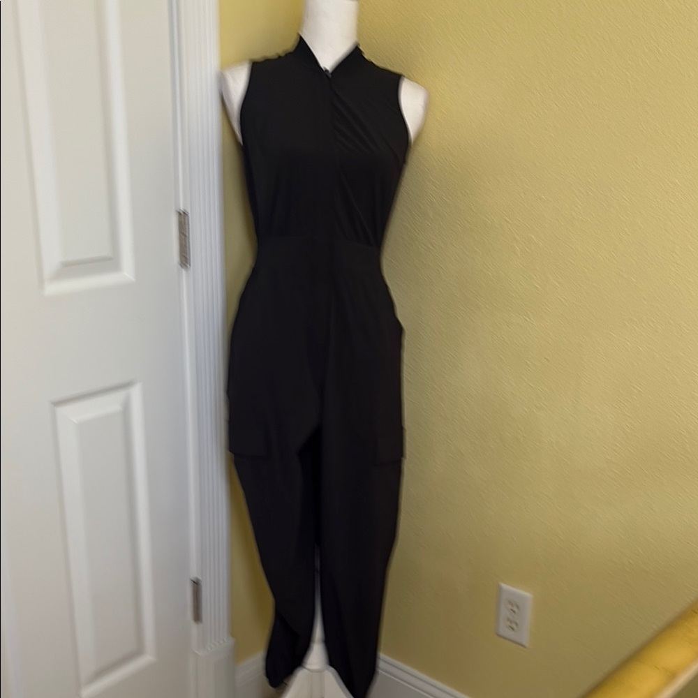 Athleta Black Sleeveless Jumpsuit with Tapered Legs
